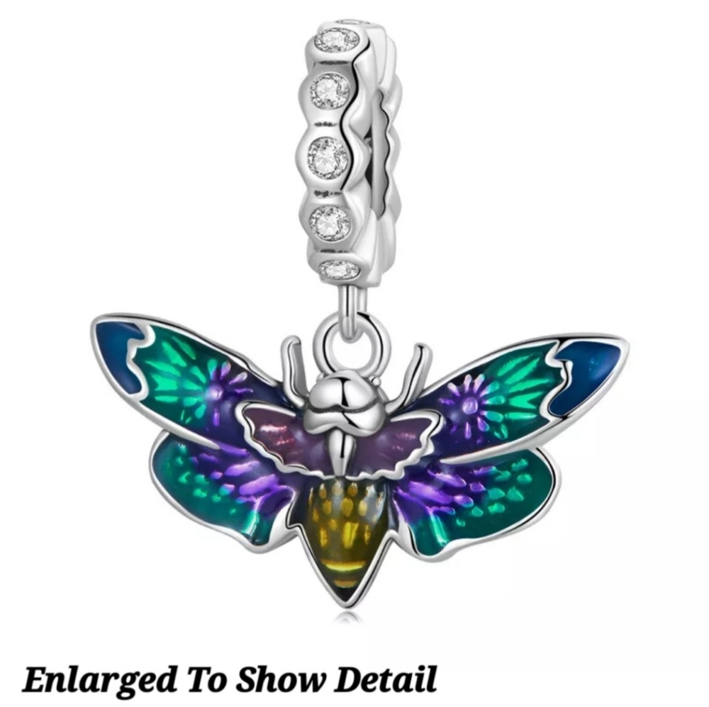 NEW .925 Sterling Silver & Enamel Butterfly/Moth Charm For Bracelet Or N…